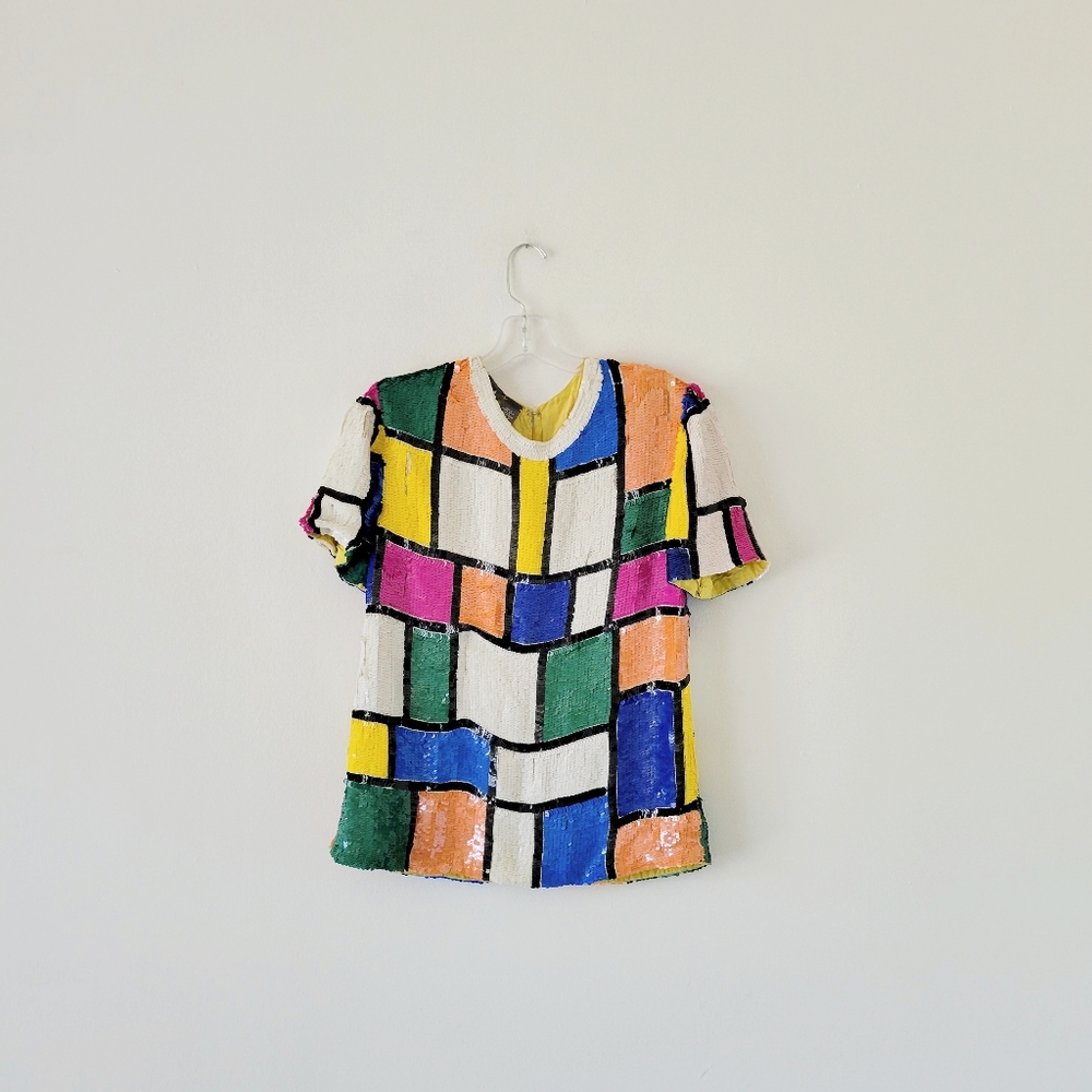 Modi Colorblock Sequin Top S